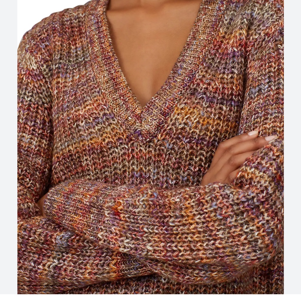 Ichi Women's V-Neck Marled Knit Sweater In Multi Autumn Hues